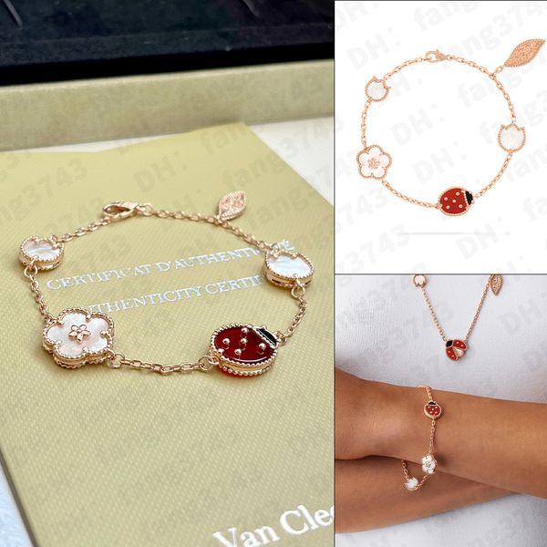 2024 Vatican trèfle à quatre feuilles bracelet nouveau double face quatre feuilles cinq fleurs coccinelle cornaline femme titane acier main bijoux cadeau de luxe pour petite amie Q5