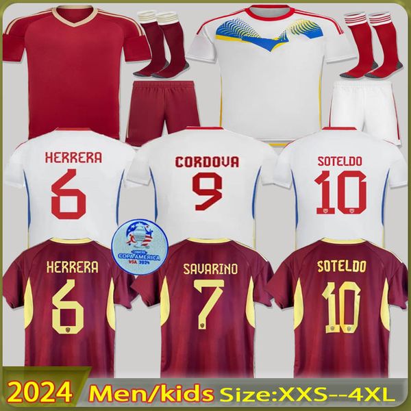 2024 Venezuela Soccer Jerseys Kids Kit 24/25 Team Football Shirt Men Home Red Away White Camisetas Copa America Cordova
