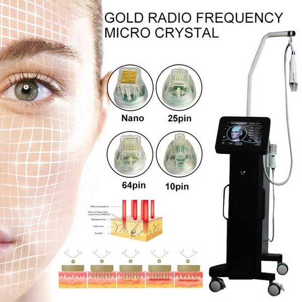 2024 Vertical Gold RF Mcironeedling Belleza de la piel Levantamiento facial 4 sondas 10pin / 25pin / 64pin / Nano) Reducción de arrugas Cuidado facial Removedor de bolsas para ojos