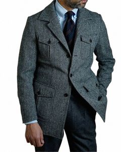 2024 Vintage Busin Hommes Costumes Slim Fit Tweed Herringbe Tuxedo Groom Costumes Pour Hommes De Mariage Encoche Revers Veste Mâle Blazer s7um #