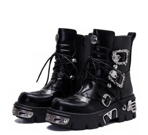 2024 Vintage Dark Designer Men Boots Femme's Boots Spanish Punk Street Shooting Matsutake Sole épaisse Boots Martin Bottes de moto en métal lourd