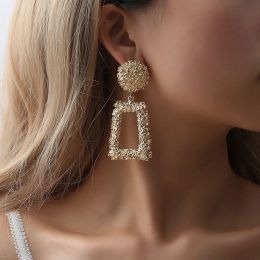 Pendientes Vintage grandes para mujer, aretes llamativos de oro amarillo de 14k, aretes colgantes de Metal geométricos, joyería de moda 2024