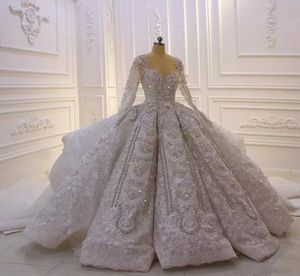 2024 Vintage Lovertjes Kant Geappliceerd Baljurk Trouwjurk Sparkly Luxe Lange Mouwen Saudi Dubai Arabische Bruidsjurken Vestido De Novia