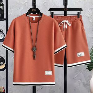 2024 Waffle Summer Casual Sportswear Set Loose Mens Corée T-shirt à manches courtes coréennes associées à un short set 240412
