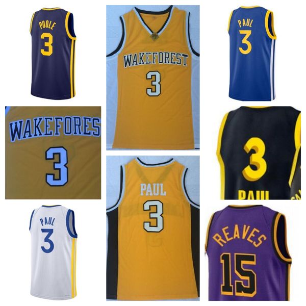 2024 Wake Forest Paul College Basketball Jerseys Chris 3 Paul Shirts Jaune Purple Blanc Blanc Blue Bleu Université Bleu de basket-ball cousu