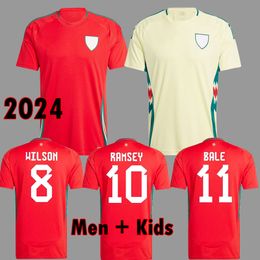 2024 Gales Home Away Soccer Jerseys BALE WILSON ALLEN RAMSEY Camisetas de fútbol Rodon VOKES Equipo nacional Camiseta de Futbol JOHNSON Hombres Niños Kit uniformes