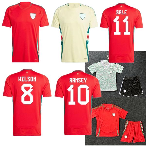 2024 Maillots de football du Pays de Galles Bale Wilson Allen Ramsey Wes 24 25 Coupe de l'équipe nationale de la Coupe d'Europe Rodon Vokes Home Football Shirt Men Kids Kits Uniforms