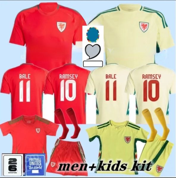 2024 Maillots de football du Pays de Galles Bale Wilson Allen Ramsey Wes 24 25 Coupe de l'équipe nationale de la Coupe d'Europe Rodon Vokes Home Football Shirt Short Sleeve Adult Uniforms Fans