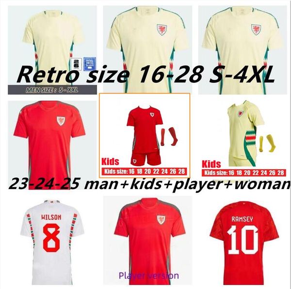 2024 Jerseys de fútbol de Gales James Bale 10 Ramssey 24 25 Welsh Football Wishs F.Fabra Johnson N.Williams Rodon T.Roberts Cabango Levitt Moore Thomas Men Kids Kit Jersey