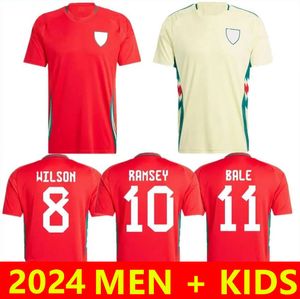 2024 Pays de Galles Euro Cup Maillot de football de l'équipe nationale WILSON RAMSEY BALE 24 25 BALE Maillot de football Ensemble complet Accueil Rouge Extérieur Jaune Uniforme pour hommes BROOKS JOHNSON