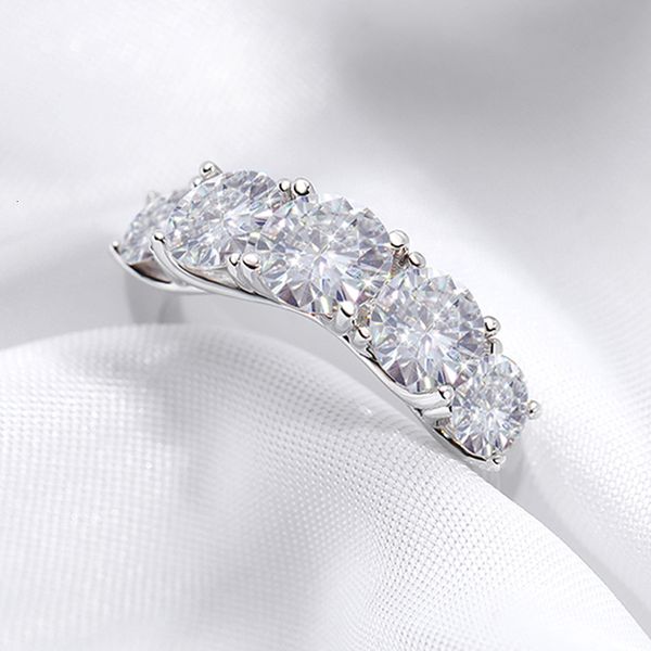 2024 Anillos de boda Smyoue plateado 36CT Todo Moissanite para mujeres 5 piedras Banda de diamantes brillantes S Sterling Sier Joyería GRA 230130