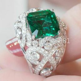 2024 Anneaux de mariage Bijoux vintage 925 Sterling Silver Princess Cut Emerald CZ Diamond Gemstones Party Women Engagement Band Ring Gift