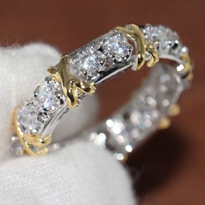 2024 Anillos de boda al por mayor Profesional Eternity Diamonique CZ Diamante simulado 10kt Banda de oro amarillo relleno de oro Llenado Tamaño 5-11