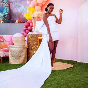 2024 vestidos de cóctel blanco para mujeres vestidos de baile de graduación cortos vestidos de casa vestidos de noche sin tirantes vestidos de cumpleaños decorados de cumpleaños para niña africana c107