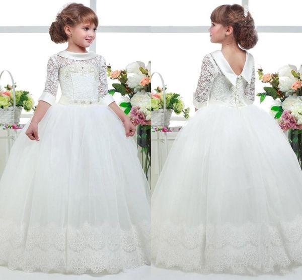 2024 Robes de fleurs de princesse blanche pour les mariages cou de joyau