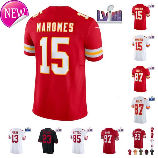 2024 Menores para hombres al por mayor niños Christian Brock Patrick Purdy George Jersey Trevor Nick Travis McCaffrey Fred Mahomes Kelce Bosa Kittle Warner todas las camisetas cosidas 4xl