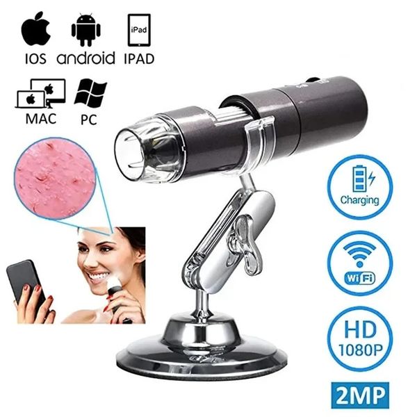 2024 WiFi Electron Kid Microscopio Prostoremer 1000X 2 megapíxeles 1000x Ampliación de vídeo 8 Luz LED Mini cámara endoscopio de mano