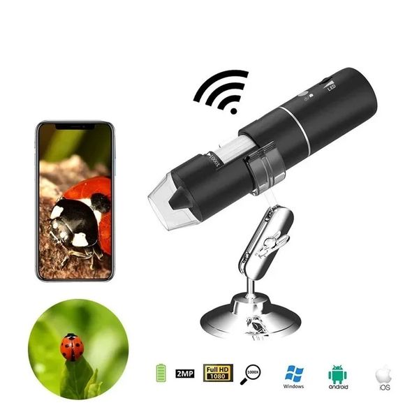 2024 WiFi Electron Kid Microscopio Prostoremer 1000X 2 megapíxeles 1000x Ampliación de vídeo 8 Luz LED Mini cámara endoscopio de mano