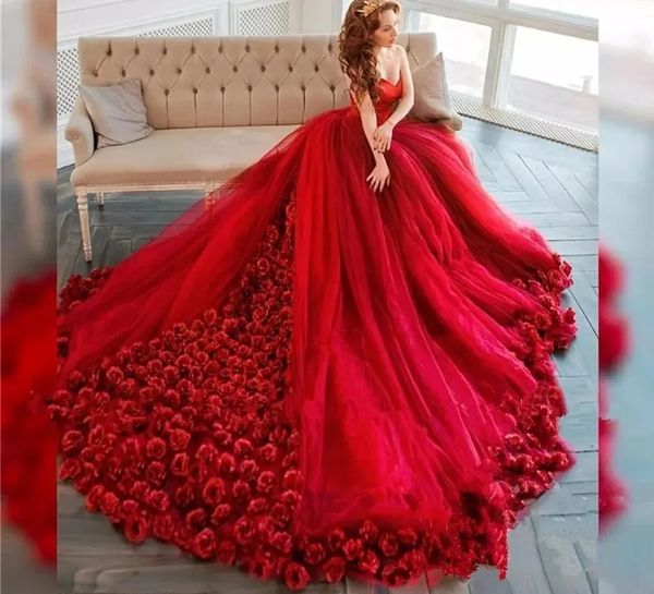 2024 vino rojo una línea de vestido de novia de satén para las mujeres fuera del hombro tren grande tul flores 3D apliques vestido de novia formal vestidos de novia personalizados