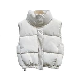 2024 Winter Herfst Cropped Vest met Hoge Kraag Vooraan Verborgen Binnenbeenlengte Zakken Elastische Zoom Rits en Drukknoop Clre 240117