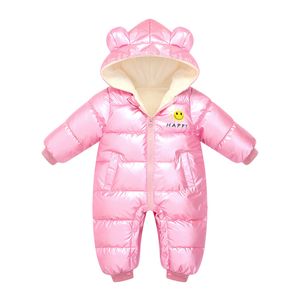 2024 Winter Babykleding Pasgeboren jongen Meisje Warm Rompers Hooded Jumpsuit Waterdichte sneeuwpak plus fluweel bovenkleding Kleedkleding