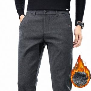 2024 Hiver Casual Hommes Chaud Polaire Tissu Brossé Pantalon Busin Mâle Slim Fit Stretch Épais Veet Cott Pantalon Plus Taille e5kP #