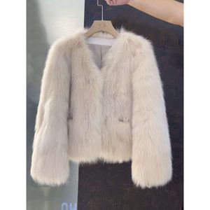 Haining – manteau court en fausse fourrure de renard pour femme, épais, nouvelle collection automne-hiver 2024, 343678