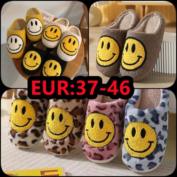 2024 Hiver Sourire Pantoufles Moelleuses Visage Souriant Automne Couple Pantoufles En Coton Femme Maison Avec Mignon Fond Épais Dessin Animé Antidérapant Chaussures Chaudes D'intérieur eur 37-46