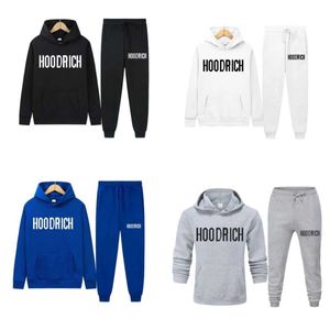 2024 Sweat à capuche de sport d'hiver pour hommes Hoodrich Survêtement Lettre Serviette Imprimé Sweat-shirt d'hiver à capuche pour hommes Coloré Bleu Solide Pull Ensemble 11