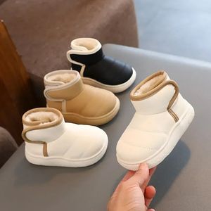 2024 Winter Warme Snowboots Kinderen Leer Pluche Enkel Jongens Meisjes Zachte Zool Katoenen Schoenen Baby Mode Peuter Baby 240321