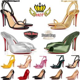 2024 con caja de tacones de fondo rojo Christann zapatos moda de cuero para mujer sandalias sandalias de towes slingback diseñador de toe de lujo de la bomba de goma de los pies de lujo