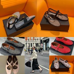 2024 Met doosontwerper Sandaal Ballet Slijpschuifregelaar Platschoenen Dancing vrouwen Ronde Toe Rhinestone Bootschoenen