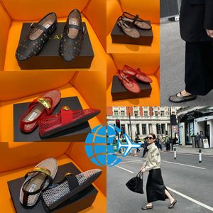 2024 Met doosontwerper Sandaal Ballet Slijpschuifjes Schuifschuifjes Flat Dressing Shoes Dancing Women Round Teen Rhinestone Boat Shoes Lederen Geklaagde schoenen Maat 35-40 GAI