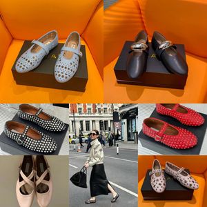 2024 avec boîte Designer Sandale Ballet Slipper Slider Sylanges Plat Chaussures Danse Femme Round Toe Righestone Boat Chaussures Luxury Cuir Chaussures Taille 35-40