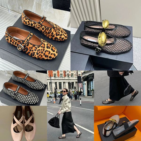 2024 avec boîte Designer Sandale Ballet Slipper Slider Drage Plat Chaussures Danse Femme Round Toe Righestone Boat Chaussures Luxury Riveted Boucle Roucle Chaussures Taille 35-40