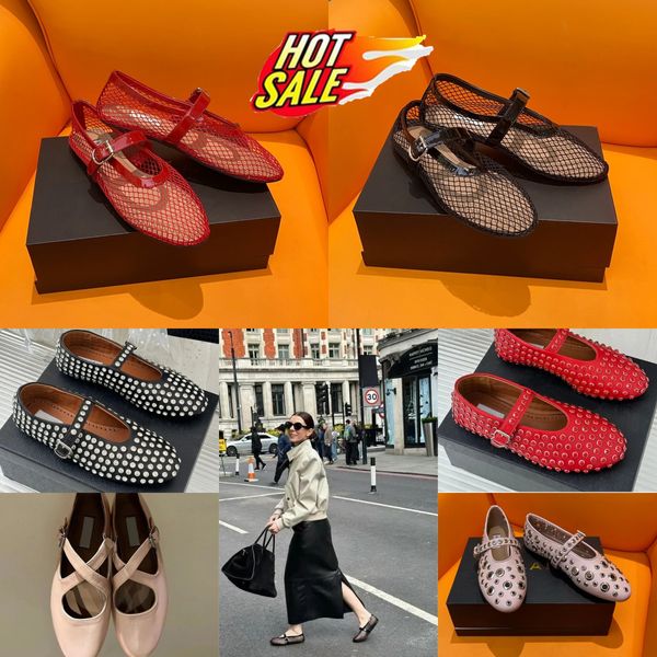 2024 avec boîte Designer Sandale Ballet Slipper Slider Drage Chaussures Danse Femmes Toe Round Righestone Boat Chaussures Luxury Cuir Buckle Chaussures Taille 35-40