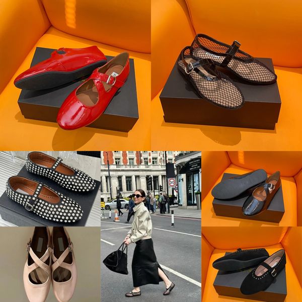 2024 avec boîte Designer Sandale Ballet Slipper Slider Drage Flans Chaussures Danse Femmes Toe Round Righestone Boat Chaussures Luxury Cuir Boucle de boucle Taille 35-40