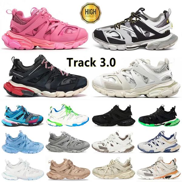 2024 avec designer Box Mens Femmes Casual Shoe Casual Shoe Track 3 3.0 Sneaker Grey Gris Bleu Gomma Leather Black Pink Trainer Nylon Plateforme imprimée 3.0 TRACLERS SHAUTES Taille 36-45