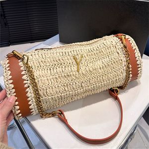 Sacs de plage en paille pour femmes, sac de styliste, sacs à bandoulière avec chaîne de mode, taille moyenne, lettre dorée 5A, 2024
