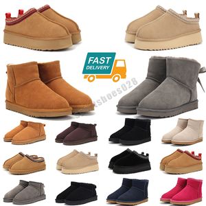 2024 Dames Tasman ug Slippers Kastanjebont Slippers Schapenvacht Shearling Boot Slip-on Schoenen Tazz Slippers Muilezels Heren Ultra Mini Platform Suède Bovenwerk Comfort Herfst Winter