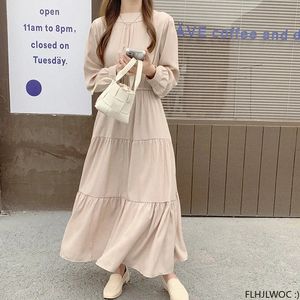 2024 Women Chic Japan Girls Design elegante slanke taille vrouwelijke vestidos schattige romantische retro vintage Korea -stijl solide lange jurk 240429