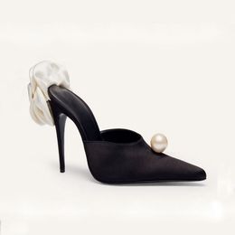 2024 zapatos de vestir para mujeres zapatos de piel de oveja satén tacones de tacones altos tacones de tazón de la perla de la perla sardina de muller sandalias zapatillas de boda siz 34-45