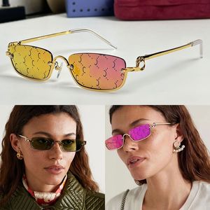 2024 Femmes Rectangular-Frame Sunglasses Designer Metal Half-Frame Rainbow Lens modern Fashion Street Style Sunglasses GG1278
