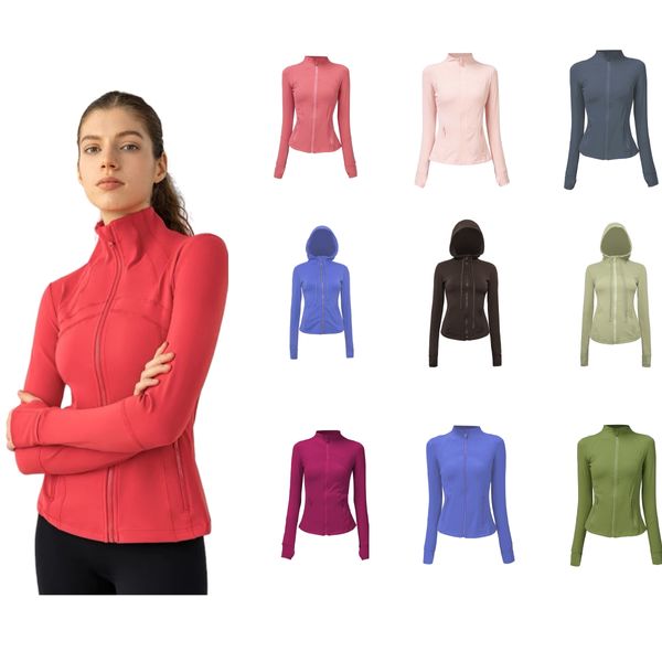 2024 Femmes Fitness Yoga Outfit Lady Veste de sport Femme Mode Col montant Solide Sweat-shirt zippé Sportwear Gym Thumb Athtic Coat Gym Vêtements