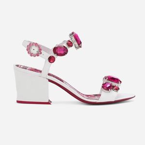 2024 Dames dames echte patent sandalen jurk schoenen 6 cm chucky hoge hakken Peep-toe bruiloftsfeest sexy print buckle strap diamant bohemia kleurrijke roze maat