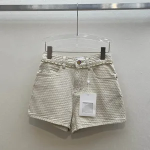 2024 Women Luxury Design Solid Color Shorts met kettinggordel Casual High Taille Pocket All-match borduurwerk shorts broek