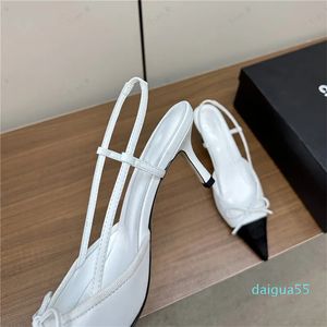 2024 Dames Pumps High Heel Pointy Bow Mesh Sexy Sandals Luxury Fashion Slingback Kitten Heel Designer Women Hoge kwaliteit enkele schoenen