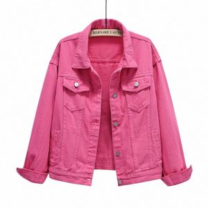 2024 Couleur Jeans Veste Printemps Automne Lâche Court Casual Tops Cott Denim Vêtements d'extérieur Noir Rouge Violet Blanc Jaune Rose 12sj #