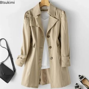 2024 Mode féminine Trench Coat Veste Style coréen simple boutonnage mi-long femmes Trench Coat pardessus coupe-vent femme 240307