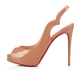 2024 Chaussures de plate-forme de sandale à talons hauts pour femmes Hot Chick Sling Back Alta Talons de 120 mm Pompes en cuir verni Peep Toe Bride à la cheville Chaussures de créateur de luxe avec boîte EU35-43